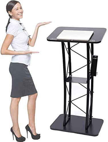 WDZDMYL Truss Metal Podium, Church Lectern, Conference Presentation Pulpit, with Interior Shelf and Cup Holder, Speaking Lectern for Conference Auditorium Classroom