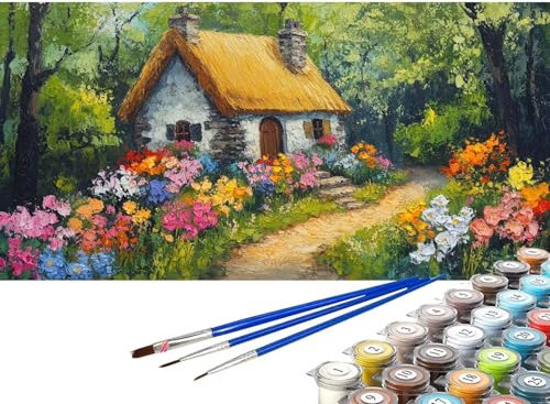 Malen nach Zahlen Erwachsene XXL 180x90 cm Groß Malen nach Zahlen Wald Paint by Numbers Holzhaus Kinder Anfänger Handgemalt Ölgemälde Bastelset mit Pinseln Acrylfarbe, Wohnzimmer Deko Geschenke D-9