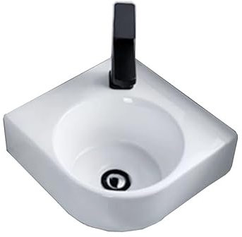 WWERTYY Keramik-Wandwaschbecken, Eckwaschbecken fürs Badezimmer, kleines Badezimmerwaschbecken mit Kalt- und Warmwasserhahn und Abtropfeinheit für kleine Räume im Innenbereich, kleine Bad