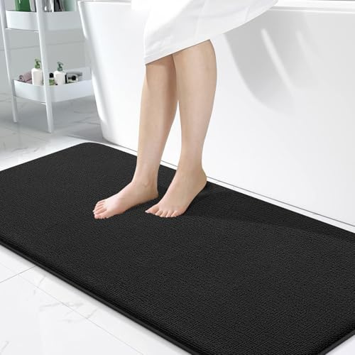 Homaxy Memoryschaum Badematte rutschfest Badezimmerteppich-60x120cm,Schwarz | komfortabel&dick, hervorragende wasseraufnahme, rutschfeste PVC-rückseite, maschinenwaschbar, pflegeleicht, breite anwendung