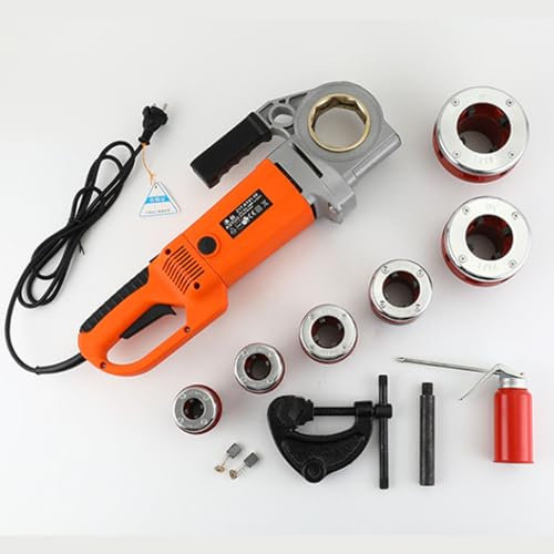 Elektrisches Rohrgewindeschneidset, Ratschen-Rohrgewindeschneidset, tragbarer Rohrschneider mit 6 Schneideisen, 1/2-Zoll- bis 2-Zoll-Rohrgewindeschneidköpfen und Tragetasche, robustes
