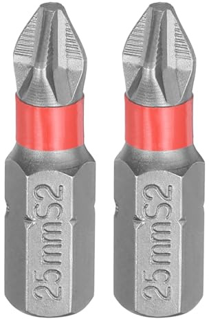 sourcing map 2pcs #2 Anti Slip Phillips Screwdriver Bit PH2 1/4 Hex Shank 1 (25mm) Magnetic Cross Head Drill Bits Sandblasted S2 Steel Industrial Screw Driver Tool, Gray/Red