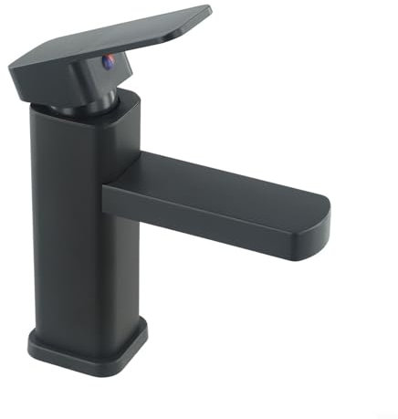 Fauhapyway Grifo mezclador cuadrado moderno para lavabo de baño con acabado cromado negro para fregadero de encimera