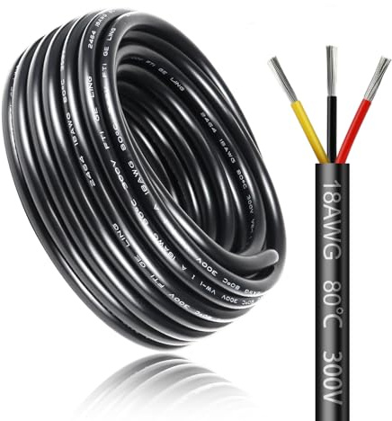 Câble Électrique 10 Mètres 18 AWG 3x0,75mm², Câble à 3 Conducteurs 5 V/12 V/24 V/220 V, Cuivre Étamé, Flexible et Souple, Faible Impédance, Haute Résistance à la Température, Câble d’Extension