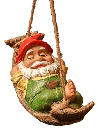 Garden Gnome Statues, Funny Garden Gnomes Outdoor Hanging Statue Resin Hammock Gnome Decorations Gnome Figurine for Lawn Patio Yard Tree Decorations for Dad, Father's Day