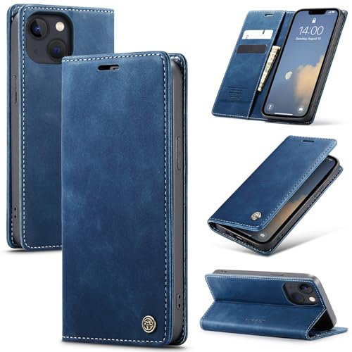 Samokor Funda para iPhone 13 Mini 5G,Avanzado Cuero Carcasa Flip Cartera Tarjetero Soporte Protector Magnética Antigolpes Case para iPhone 13 Mini,Azul