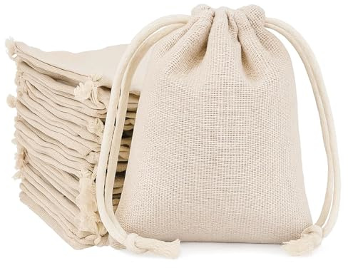 Hessian Bags, 30 Pcs Small Drawstring Bags Multipack, 8 X 10 CM Cotton Burlap Gift Bags for Jewelry, Wedding Party Favors and Used to Package Gifts that Match The Size of The Hessian Bags