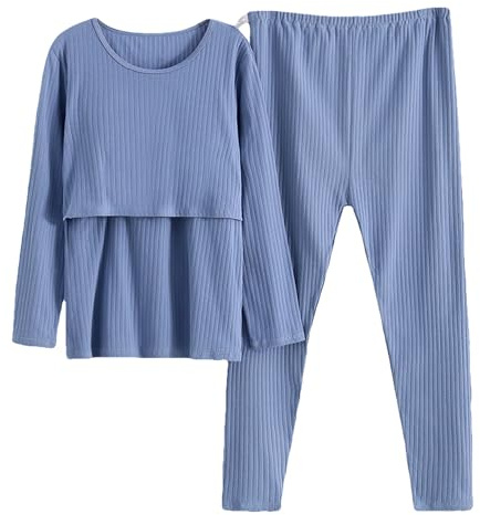 aromm Femme Ensemble de Vêtements Maternité Chemises d'allaitement Manches Longues et Pantalons Décontractés Longs, Bleu, XXL