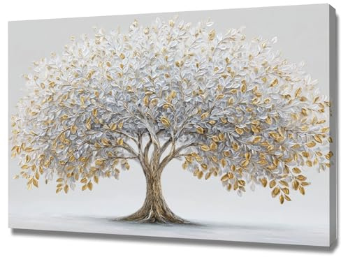 XENIOU Quadro albero della vita da parete Rilievo dell'albero d'oro stampe vintage, decorazione da parete, per soggiorno, camera da letto, appartamento.(Multicolore)-60x90cm Incorniciato