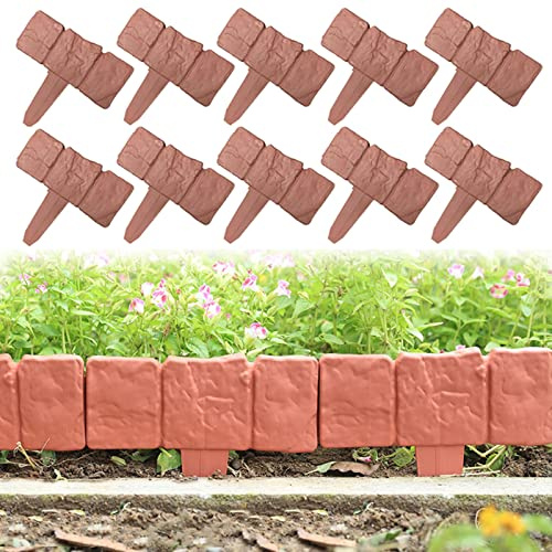 Lot de 20 bordures de pelouse effet pierre pavée – Bordure de jardin en plastique pour parterres de fleurs et allées – Gris/rouge brique – Solution de bordure paysagère