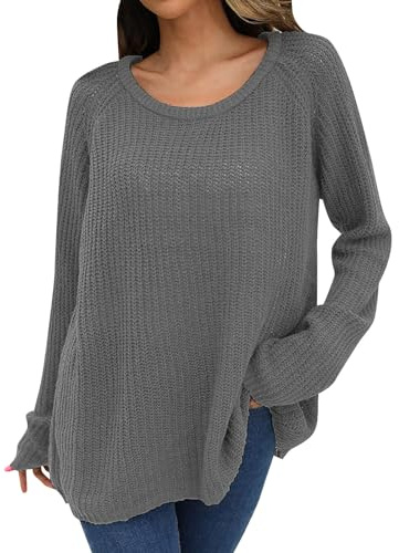 Jersey Algodon Mujer Jersey Fino Mujer Manga Larga Blusa De Color Sólido Suelto Casual Fuera del Hombro Suéter De Punto Manga Larga Ganchillo Sueter Invierno Grey XL