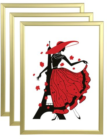 3er 5er 10er Set Bilderrahmen in Schwarz Fotorahmen aus Kunststoff Bilder Foto Posterrahmen Wanddeko Collage AC-6: Farbe: 3er Pack Gold | Format: 50x70