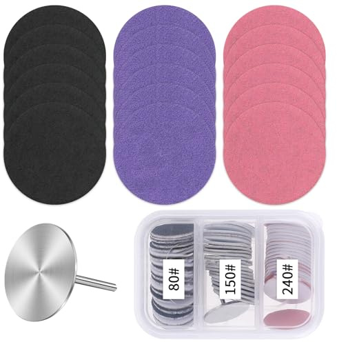 60 Pcs Sanding Paper Discs with Metal Nail Drill Bit, 25mm Foot Sandpaper Discs, 80/120/180/240 Grit Round Pedicure Replacement Sanding Discs for Nail Drill Bit, Manicure Pedicure, Remover Dead Skin