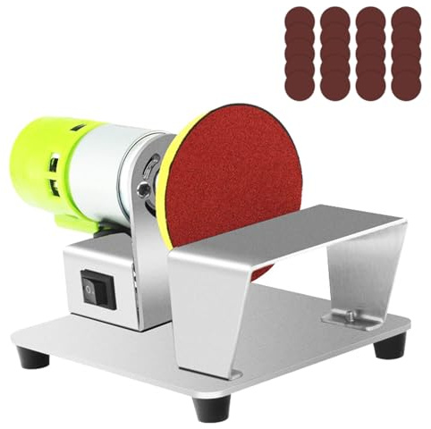Lijadora de banco multifuncional, mini lijadora de disco con 7 velocidades ajustables, pulidora y rectificadora para bricolaje con 20 hojas de lija y ventosa de 75mm para metal y carpintería