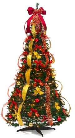 Wintem Árbol de Navidad Delgado Plegable Pop-up de 150 cm con 100 Luces LED cálidas integradas, diseño Ahorra Espacio, Montaje rápido y fácil de almacenar, Ideal para Decoraciones navideñas Elegantes
