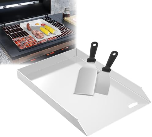 LILIIN 30 x 45 x 4 cm grillplatta rostfritt stål Plancha BBQ platta med inkluderad grillspatel, grillplatta för gas och kolgrill – läckagesäkra hörn för ren grill, utan handtag