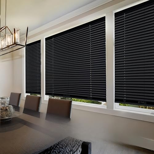 Cordless Mini Blinds,Aluminum Alloy Blind,Venetian Blinds,1-inch Slat Size - Blackout Curtains,Suitable for Bedrooms and Offices,Easy to Install 99 W x(15 H to 120 H Customize),Black