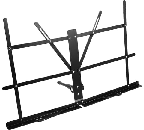 Levemolo Klappbarer Notenständer Verstellbarer Winkel mit Tasche aus Metall und Gewebe Tragbarer Tablette und Gitarrenständer für Auftritte und Zuhause