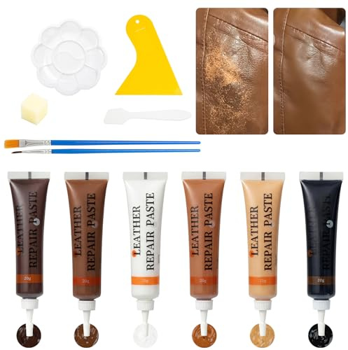 PUYTG Leder Reparatur Set Schwarz Braun, Flüssigleder Braun für Leder & Kunstleder, Kunstleder Reparaturset zur Lederfarbe Ausbesserung von Kratzern, Rissen und lederlenkrad Sofa, Lederreparatur