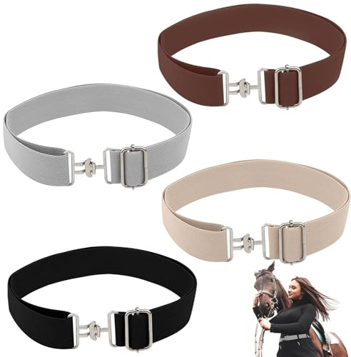 4 st 3,8 cm (1,5 tum) elastiskt ryttbälte, justerbart ridmidjebälte med spännspänne, stretch hästridning midjerem engelskt ridbälte för kvinnor ridsport (4 färger)