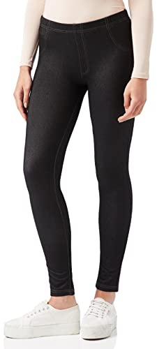 Nur Die Treggings in Jeans Look Relax & Go Stretch con Tasche in Vita Confortevole Skinny Fit da Donna, Nero, M