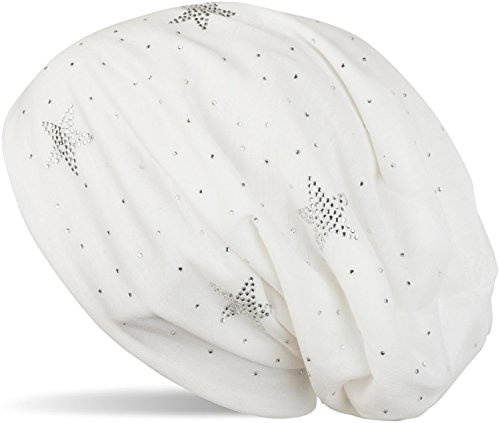 styleBREAKER Beanie Mütze mit Strass Sterne und All Over Strasssteine, Slouch Longbeanie, Damen 04024116