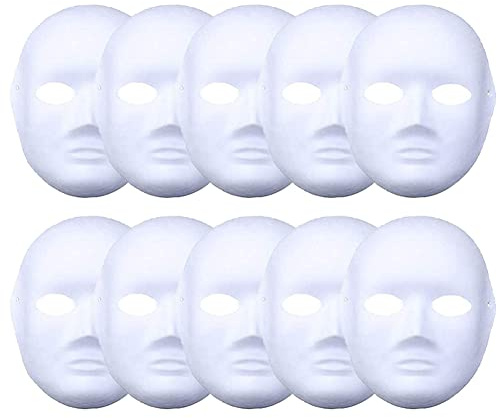 meioro DIY Weiße Papiermaske - Zellstoff Blank Handgemalte Maske - Persönlichkeit Kreative Freie Design Maske (10 Stück, Frauen)