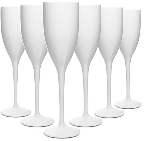 RB Calice da Spumante Champagne Flute, Bicchieri da Champagne Bianca, Bicchieri da Champagne Flute in Plastica Durevoli e Infrangibili 15cl, Set da 6