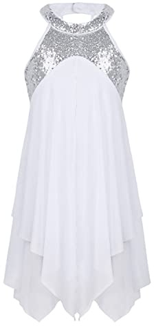 iEFiEL Kinder Mädchen Ballettanzug mit Wickelrock Tüll Rock Ballettkleid Ballett Trikot Body Tanz Kostüm Ballett Outfits Weiß 152