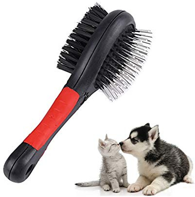 Fellbürste Katzenbürste Hundebürste Zwei funktionale Bürstenseiten Haustierbürste mit Drahtstiften Borsten für Verfilzungen Knoten und Unterfell, Kurz bis Langhaar(M)