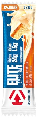 Dymatize Elite Layer Bar White Choc Vanilla & Caramel 18x(2x30g) - High Protein Low Sugar Bar