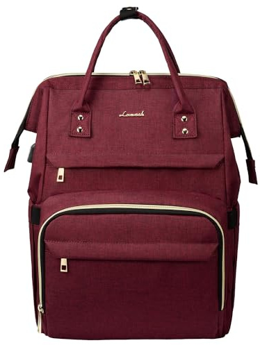 LOVEVOOK Sac à dos imperméable pour ordinateur portable style vintage avec port de charge USB et compartiment pour ordinateur portable de 14, 15,6 et 17″, rouge vin, 15.6inch