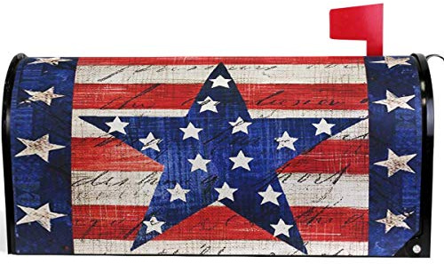 Granbey Vintage Patriotic Star America Flag Mailbox Cover Magnetic Custom Decor Colorful Painting Wraps Post Letter Box for Outside Garden Yard Home Standard Mailbox 18x21 in
