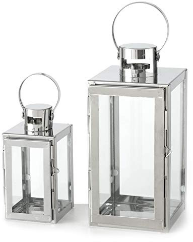 Boltze Laterne Caruso 2er Set als Windlicht mit Echtglas mit 15cm und 24cm Laternen