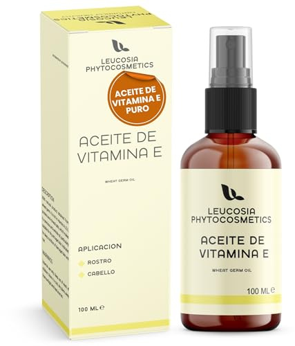 Leucosia Olio di Vitamina E Pura Naturale 100 ml, Trattamento Antietà e Idratante per Viso, Corpo e Capelli, Siero Antiage con Tocoferolo, Vitamina E Liquida contro Rughe, Smagliature e Capelli Crespi
