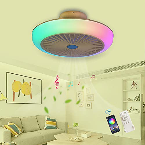 RGB Ventilatore Da Soffitto Con Luce E Telecomando, Ventilatore Soffitto Con Luce Wifi Plafoniera Ventilatore Soffitto E Cassa Bluetooth Lampadario Con Ventilatore Da Soffitto 45CM,A