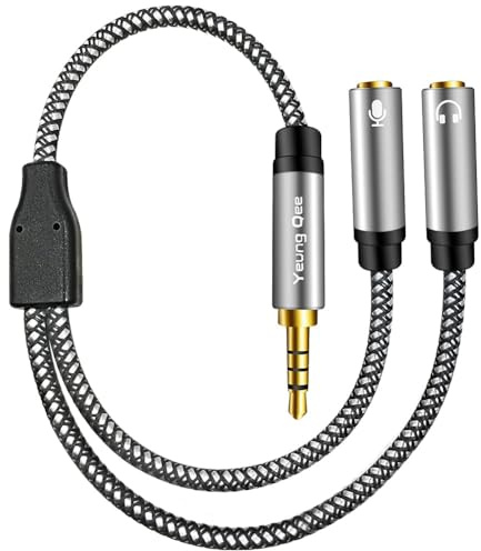 Yeung Qee Headphone Mic Splitter Adapter 3.5mm Male to 2 Dual 3.5mm Female Audio Mic Y Splitter Adapters Cable Compatible with Phone, Laptop, PS4,Gaming Headset, External Microphone& More (1m,silver)