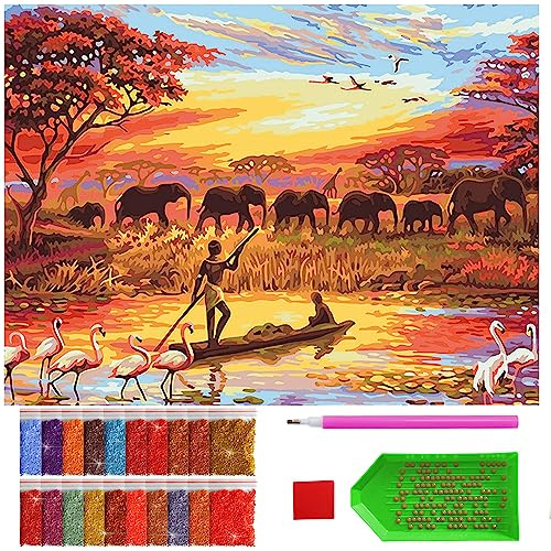 ARTULIO Diamond Painting Set - Afrikanische Elefantenwanderungen - 30x40 cm – 5D Diamant Painting Bilder, Diamond Painting Erwachsene