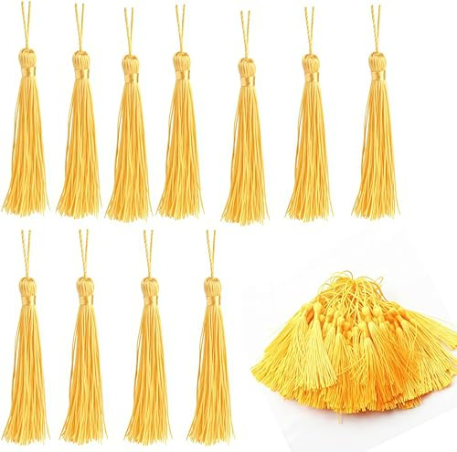 Mini-Quasten für Lesezeichen und Dekoration mit Schnur für Schlüsselanhänger, 100 Stück Gold, 15 cm