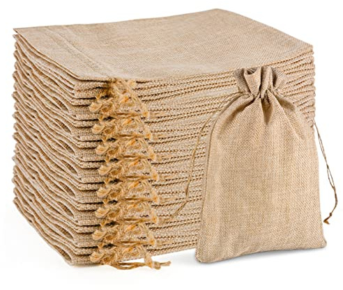 SXUUXB 20 Stück 17x23 cm Jutesäckchen, Klein Jutebeutel mit Kordelzug, Leinen-Säckchen, Sackleinen Taschen, Schmuckbeutel, Geschenksäckchen für Hochzeit, Party und Adventskalender (Primärfarbe)