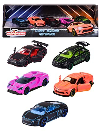 Majorette - Spielzeugauto-Set Light Racer – 5 Verschiedene Metallautos (je ca. 7,5 cm, Maßstab 1:64) mit Freilauf und zu öffnenden Teilen, für Kinder ab 3 Jahren