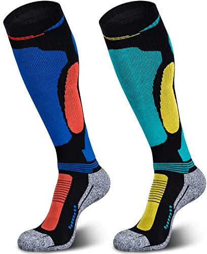 Muezna 2 Paar Merinowolle Skisocken, Herren Damen Knie-Hochleistungs-Thermosocken für Winter, Schnee, Snowboarden, Outdoor-Sport, Jagd