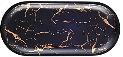 Plateau Service Bac à vanité en céramique - Plateau de bougeoirs avec plateau de parfum de finition de marbre blanc for la commode, plateau décoratif, plateau de salle de bain, plateau clé ovale Plate