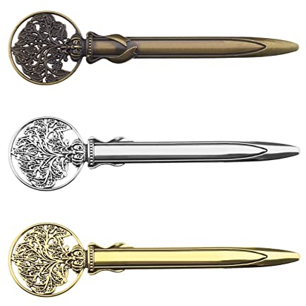 YINETTECH Brieföffner, Retro, exquisit, Baum des Lebens, Brieföffner zum Öffnen von Briefen, Postpaketen, 12,8 cm, Zinklegierung (1 Silber, 1 Gold, 1 Bronze), 3 Stück