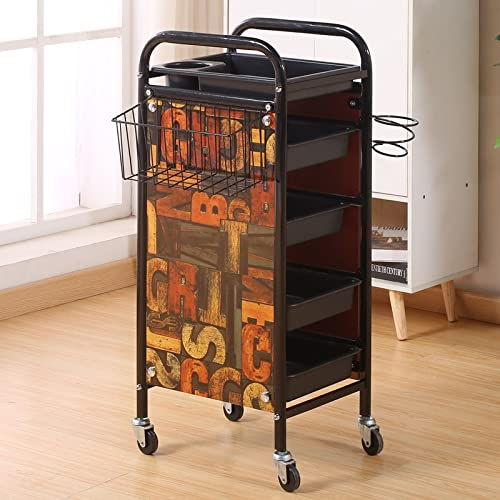 Retro Salon Lagerwagen,Friseurwagen Gold mit Fönhalter Friseur Barbier Schönheit Rollwagen,Mit 4-5 Schubladen Salon Trolleys,Haare Spa Ablagefach A,31X37X83CM