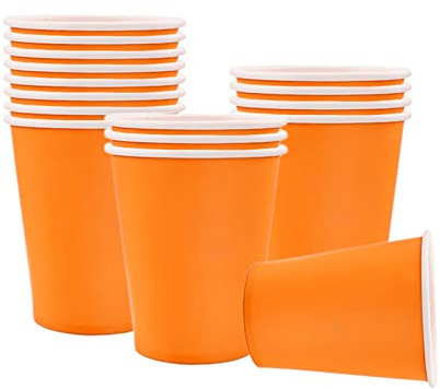 YAAVAAW 16Pcs Orange Party Paper Cups,9oz Paper Cups Cold/Hot Drinking Cups Tea Coffee Cups Solid Color Party Cups for Kids Adult Birthday,BBQs,Picnics,Wedding,DIY, Halloween,Orange Party Supplies