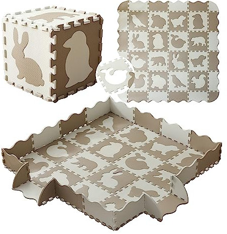 INTOMENG Outdoor Baby Foam Puzzle Play Mat Tiles For Kids/Babies EVA Interlocking Floor Mats Indoor With Border Soft Non-Slip Non-Toxic 16+20 Pcs Each Tile 31x31cm Overall Size 142×142×1cm