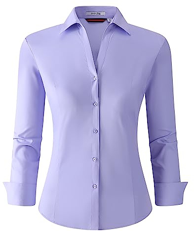 Alex Vando Women's Long Sleeve Dress Shirt Wrinkle Free Stretch Casual Work Blouse Tops Lilac