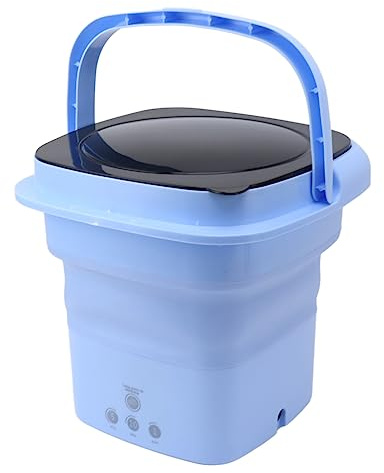 Mini-Folable-Waschmaschine, Tragbare Waschmaschine mit Hochgeschwindigkeitsmotor, Kleine Eimerwaschmaschine mit Schwarzem Deckel für Wohnmobilreisen (Blau)