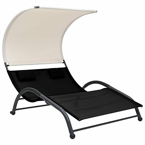 Homgoday Doppel-Sonnenliege mit Sonnendach Textilene Schwarz Stuhl Model310543
